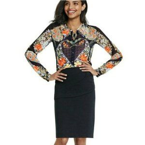 CAbi Armour button down semi sheer floral blouse woman's size XS